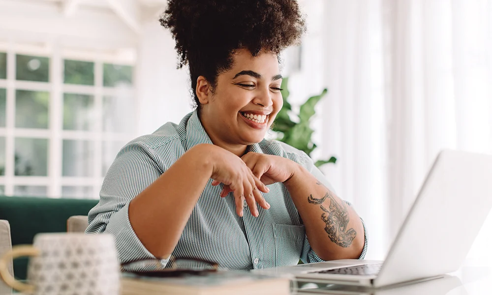 A woman on a videoconference call